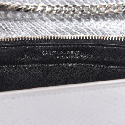 Saint Laurent Metallic Calfskin Python Embossed Monogram Chain Wallet Silver 5 of 13
