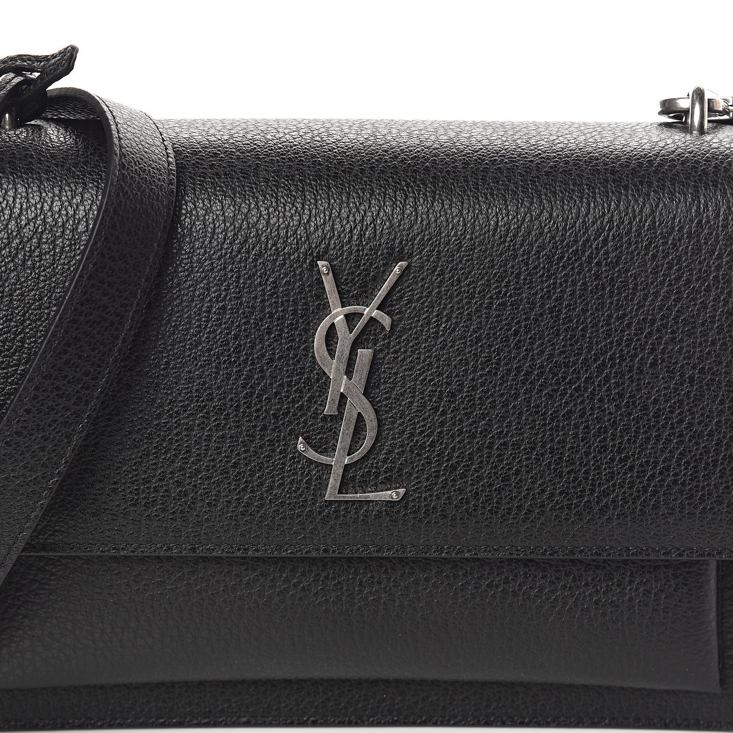 Grained Calfskin Medium Monogram Sunset Satchel Black