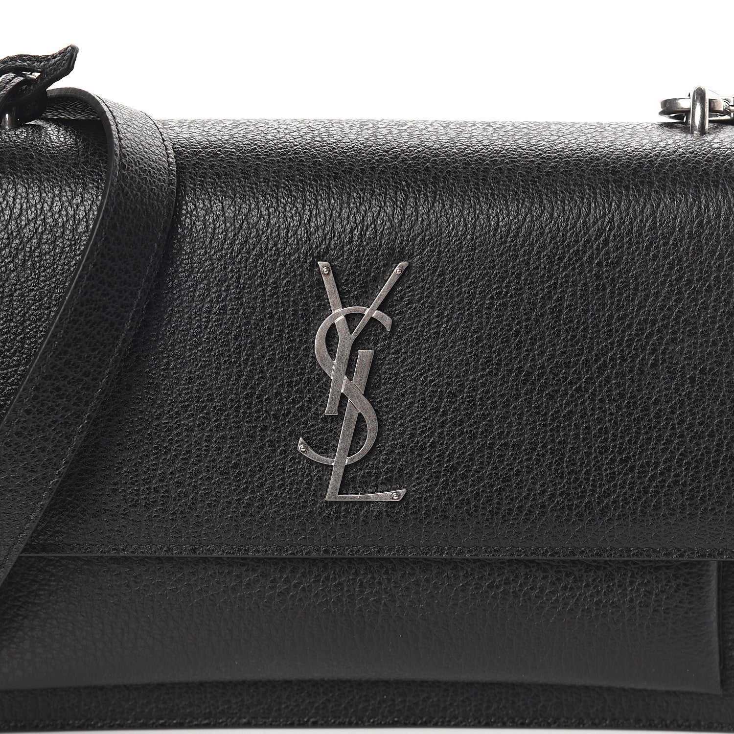 Saint Laurent Grained Calfskin Medium Monogram Sunset Satchel Black 6 of 8
