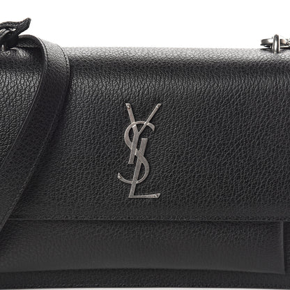 Saint Laurent Grained Calfskin Medium Monogram Sunset Satchel Black 6 of 8