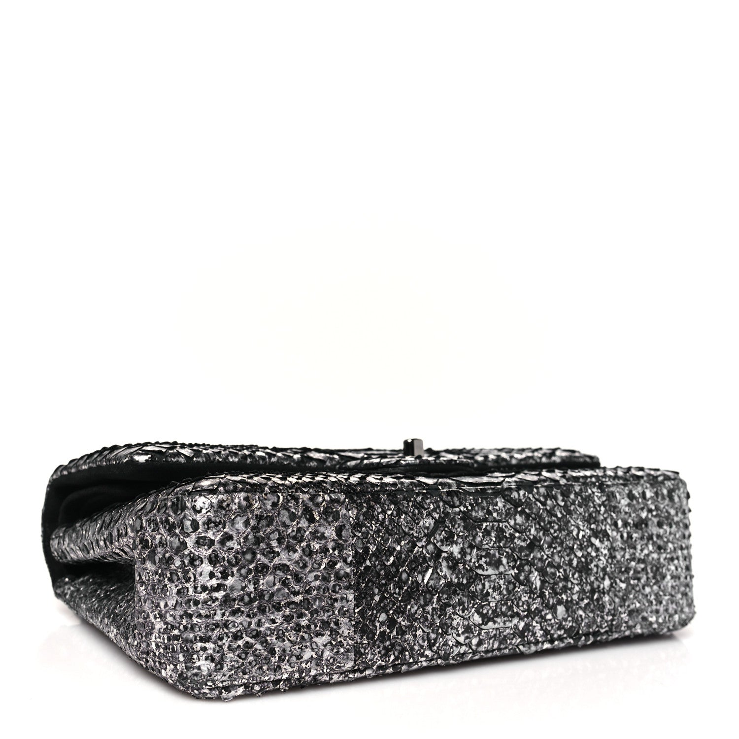 Chanel Metallic Snakeskin Medium Double Flap Black Silver 4 of 11