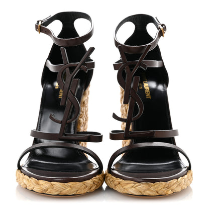 Saint Laurent Calfskin Cassandra 105 Espadrille Wedges 40 Chocolate 3 of 10