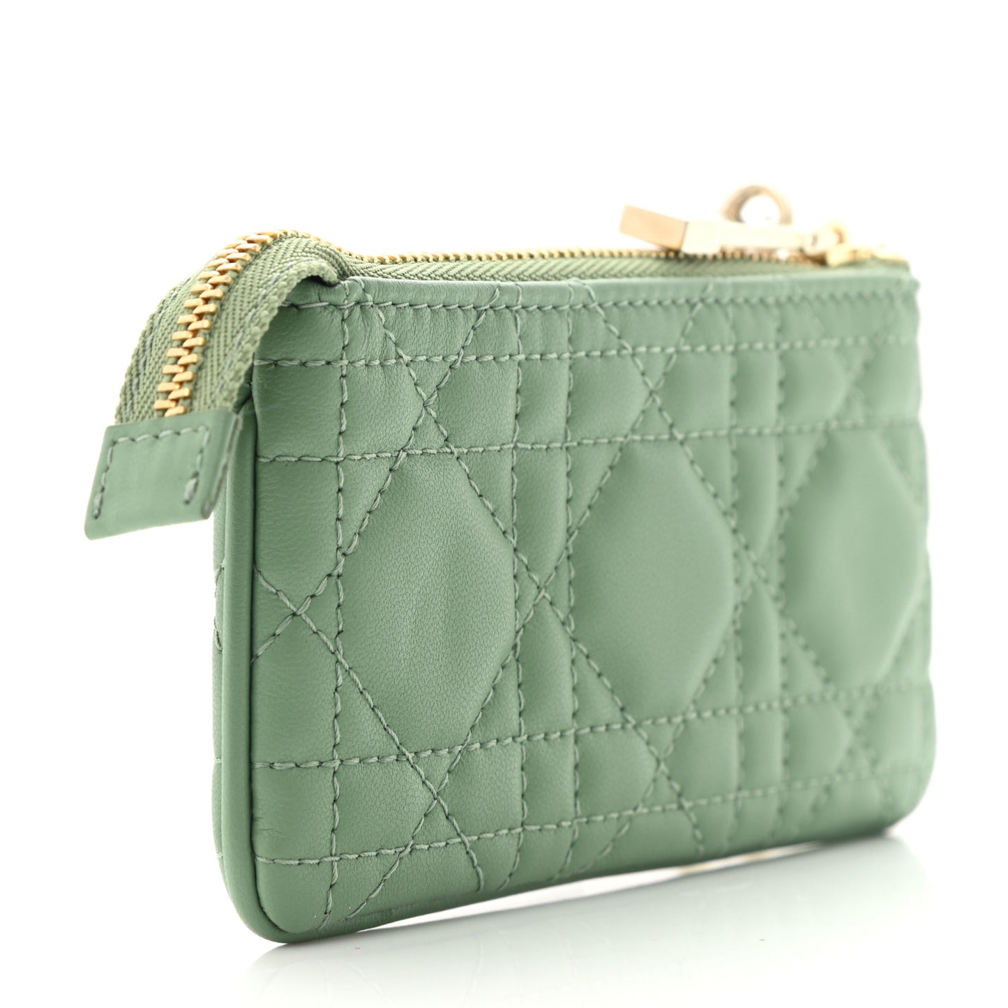 Lambskin Cannage Lady Dior Zipped Key Case Green