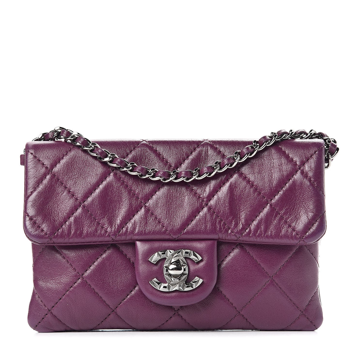 Lambskin Quilted Mini Mineral Nights Flap Crossbody Bag Purple