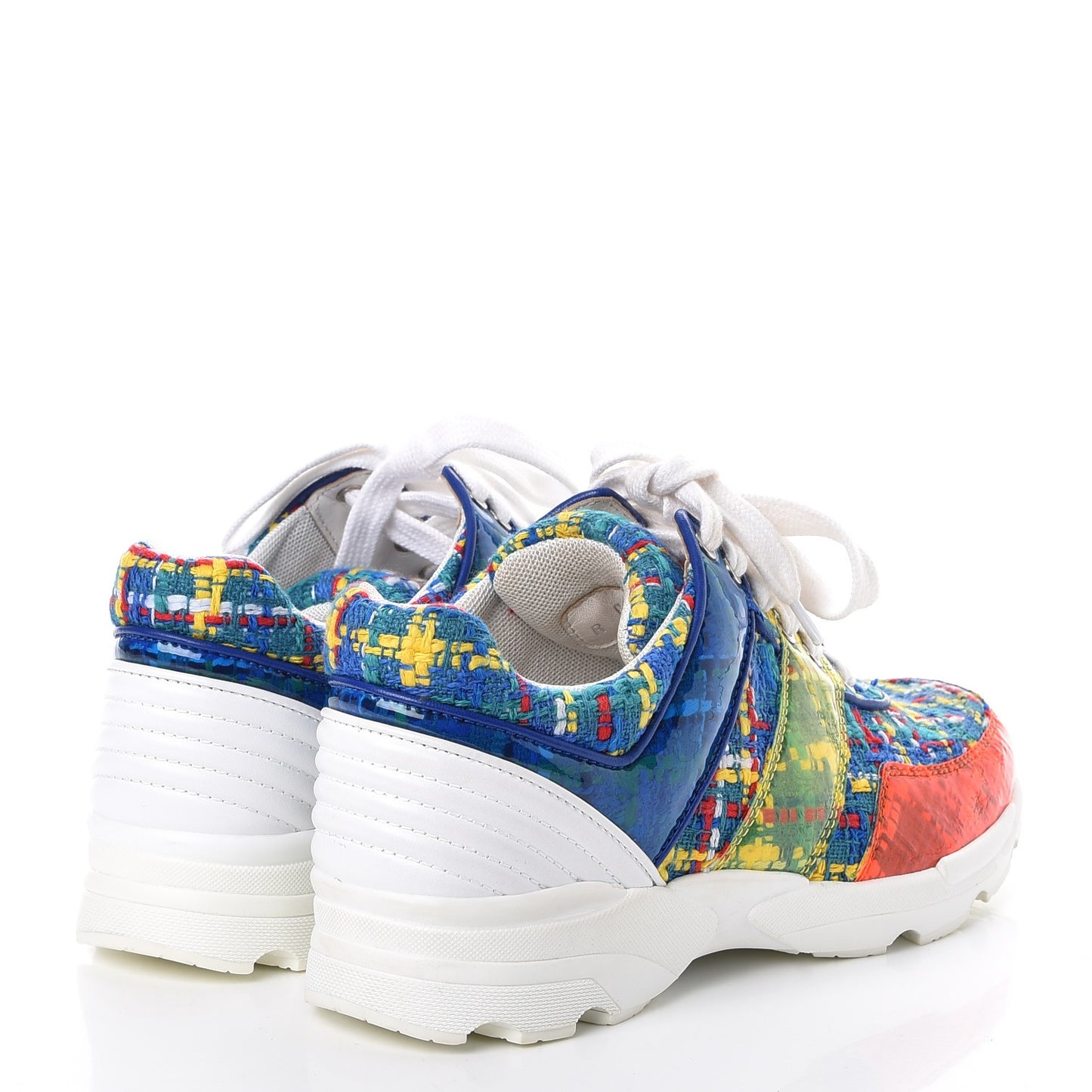 Tweed Calfskin Tennis Sneakers 35 Red Yellow Blue