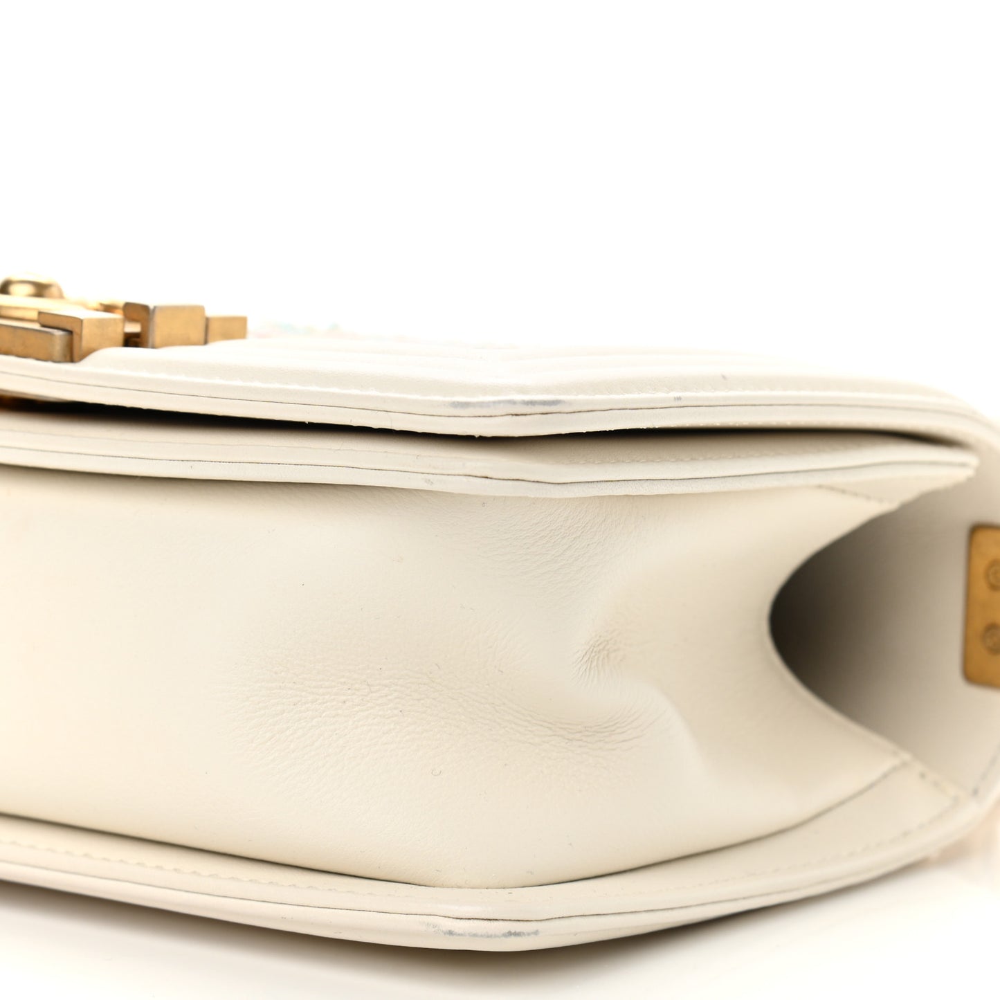 Calfskin Embroidered Small Boy Flap Ivory
