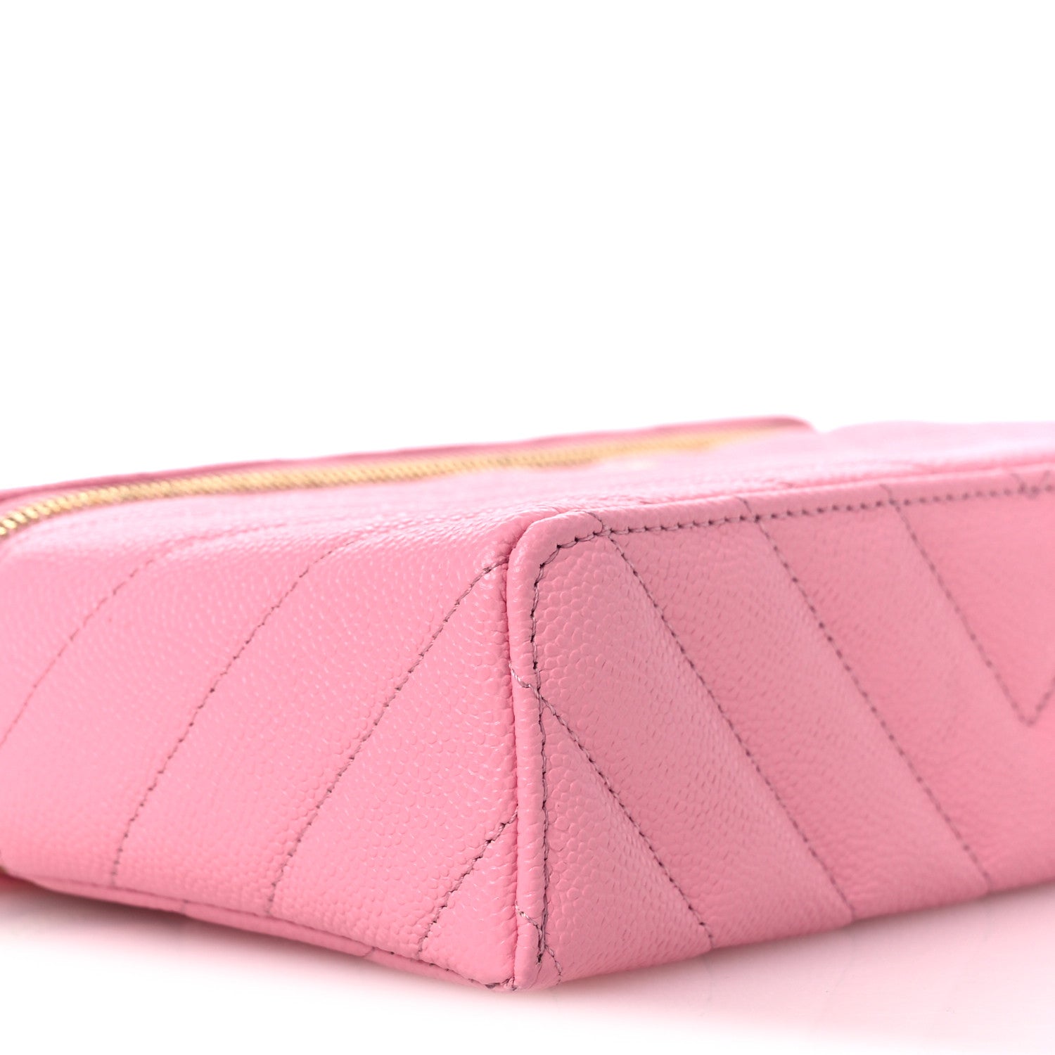 Chanel Shiny Caviar Quilted Sleek Chevron Vanity With Chain Rose 9 of 12