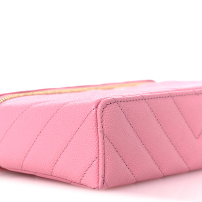Chanel Shiny Caviar Quilted Sleek Chevron Vanity With Chain Rose 9 of 12