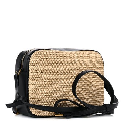 Saint Laurent Raffia Canvas Monogram Lou Camera Bag Beige Black 3 of 10