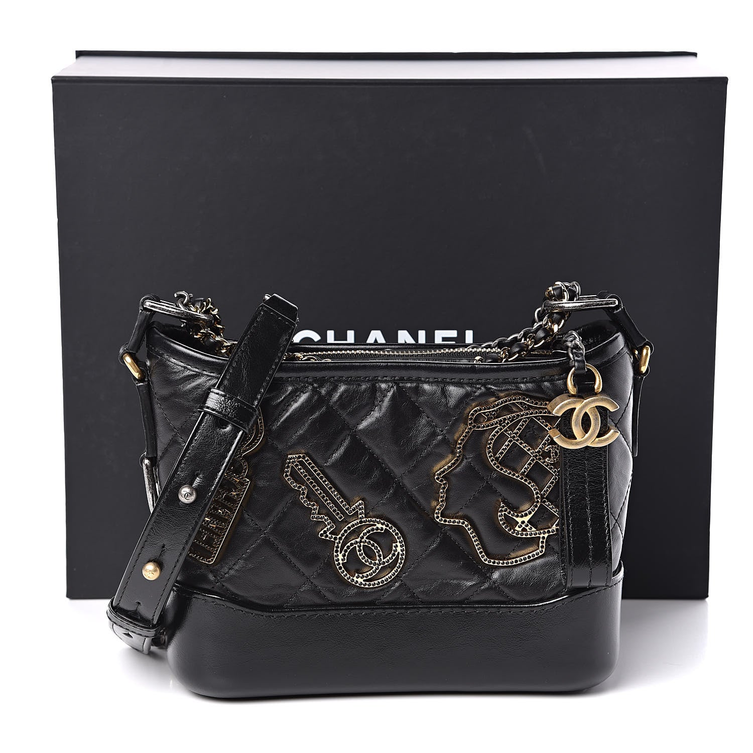 Chanel Aged Calfskin Quilted Charms Small Gabrielle Hobo Black 11 of 11