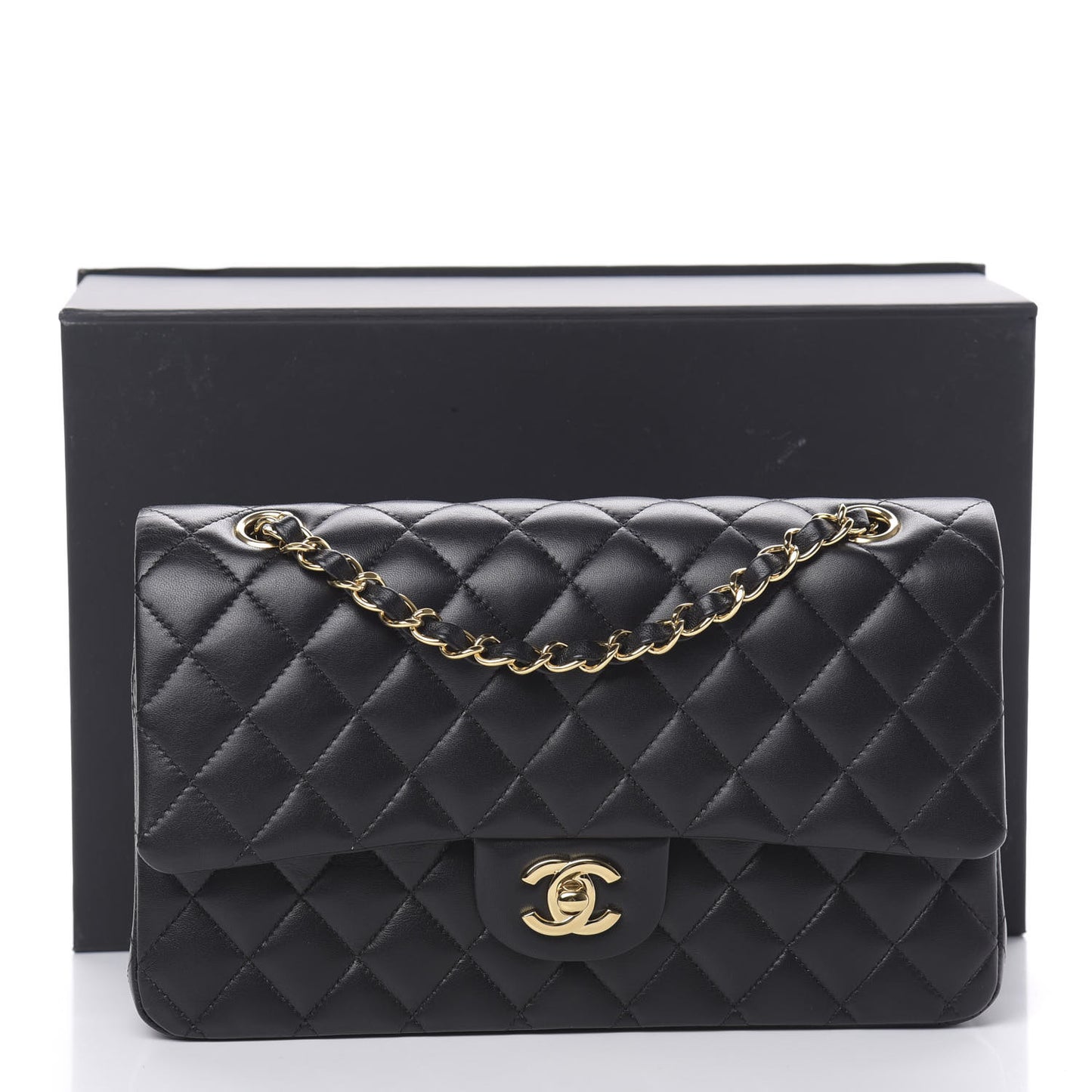 Lambskin Quilted Medium Double Flap Black