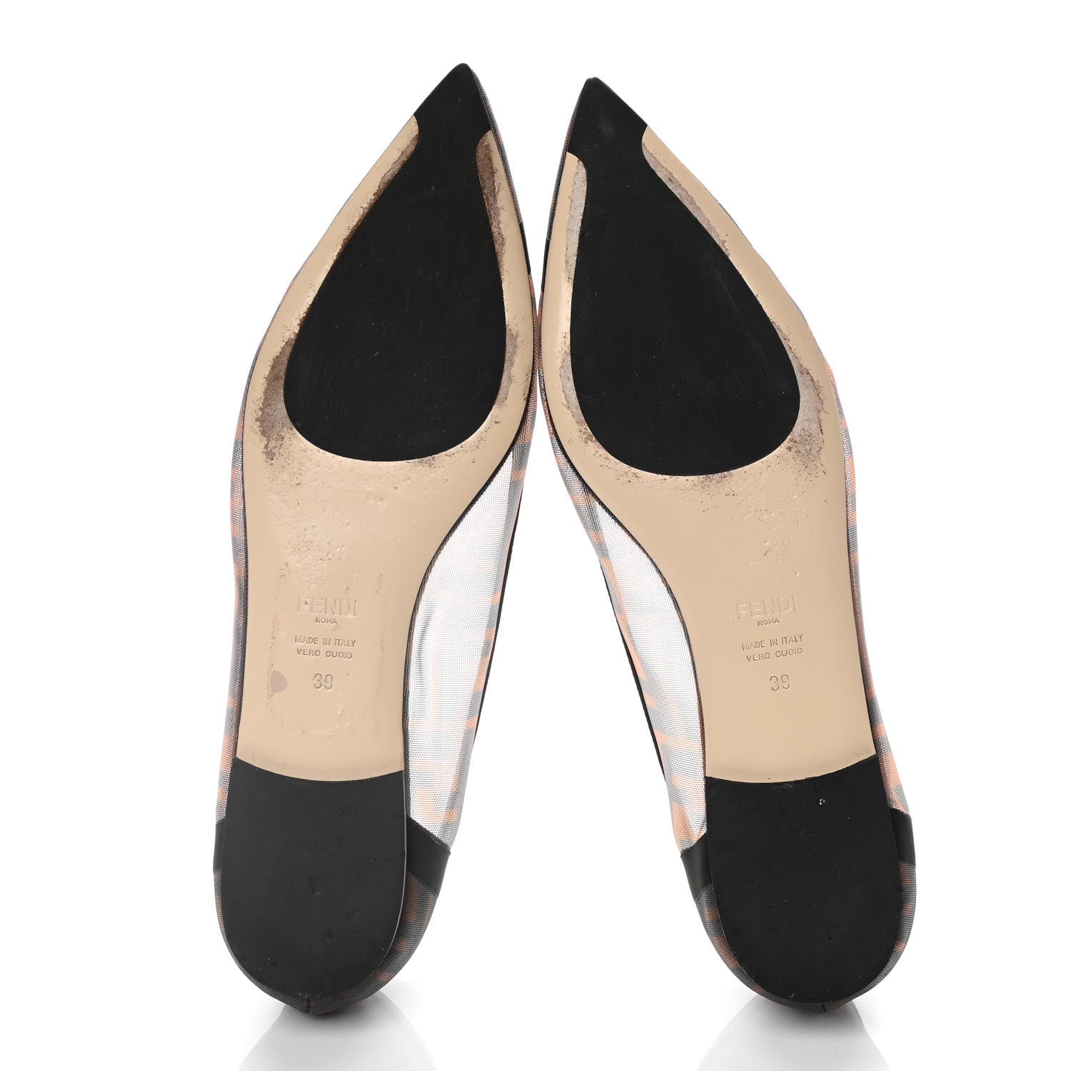 Fendi Mesh FF Skimmer Ballerina Flats 39 Tobacco Moro Black 7 of 10