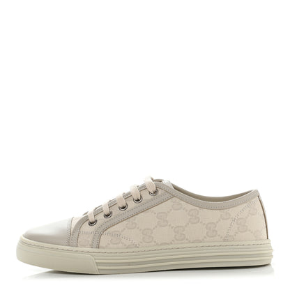 Gucci Washed Cotton GG Monogram Calfskin Womens Low Top Sneakers 37 White Mystic White Great White 1 of 8
