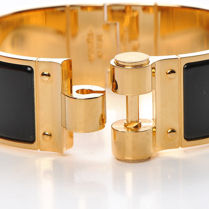 Hermes Enamel Charniere Uni Wide Hinged Bracelet M Black 5 of 6