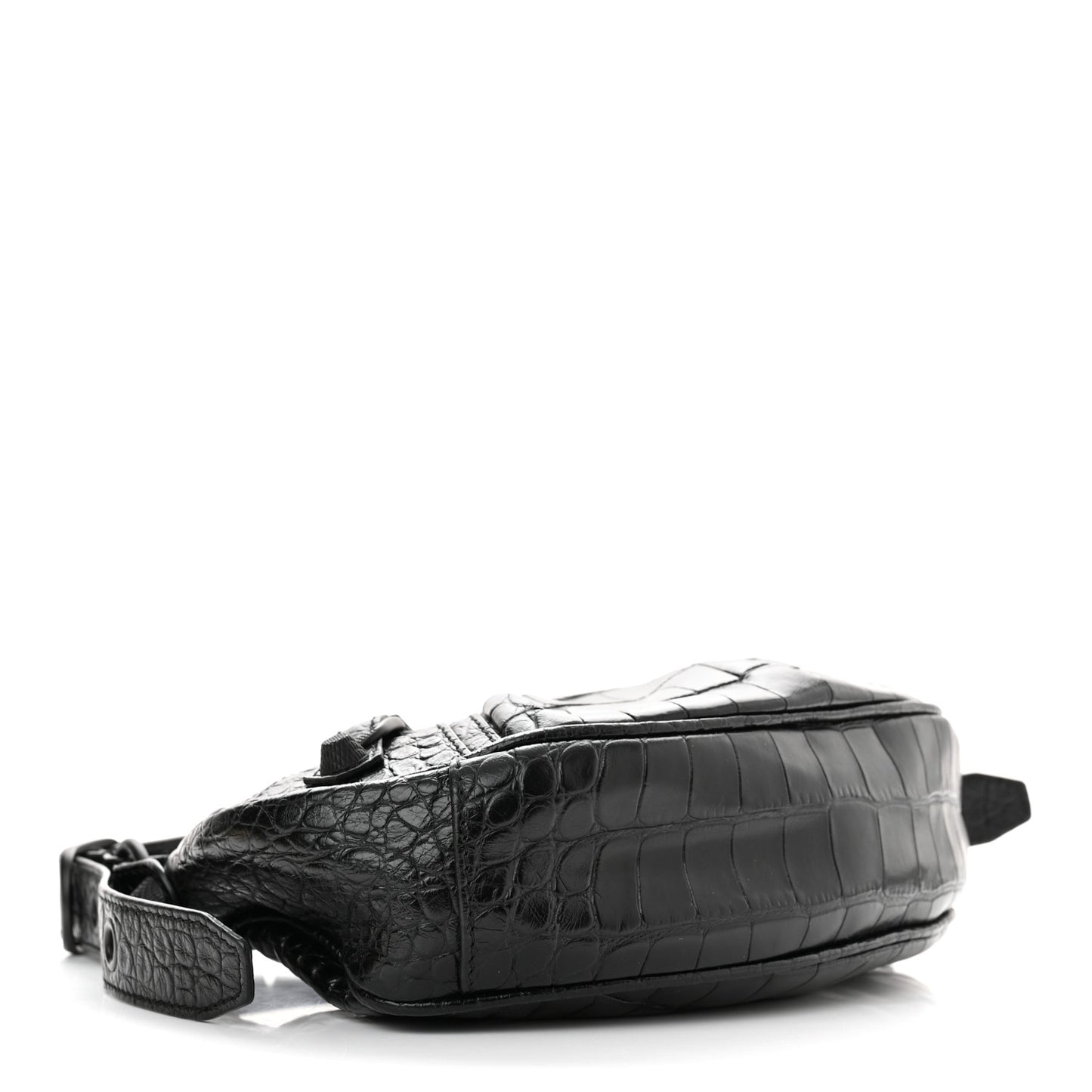 Extra Supple Calfskin Crocodile Embossed Monochrome Le Cagole Shoulder Bag XS Black