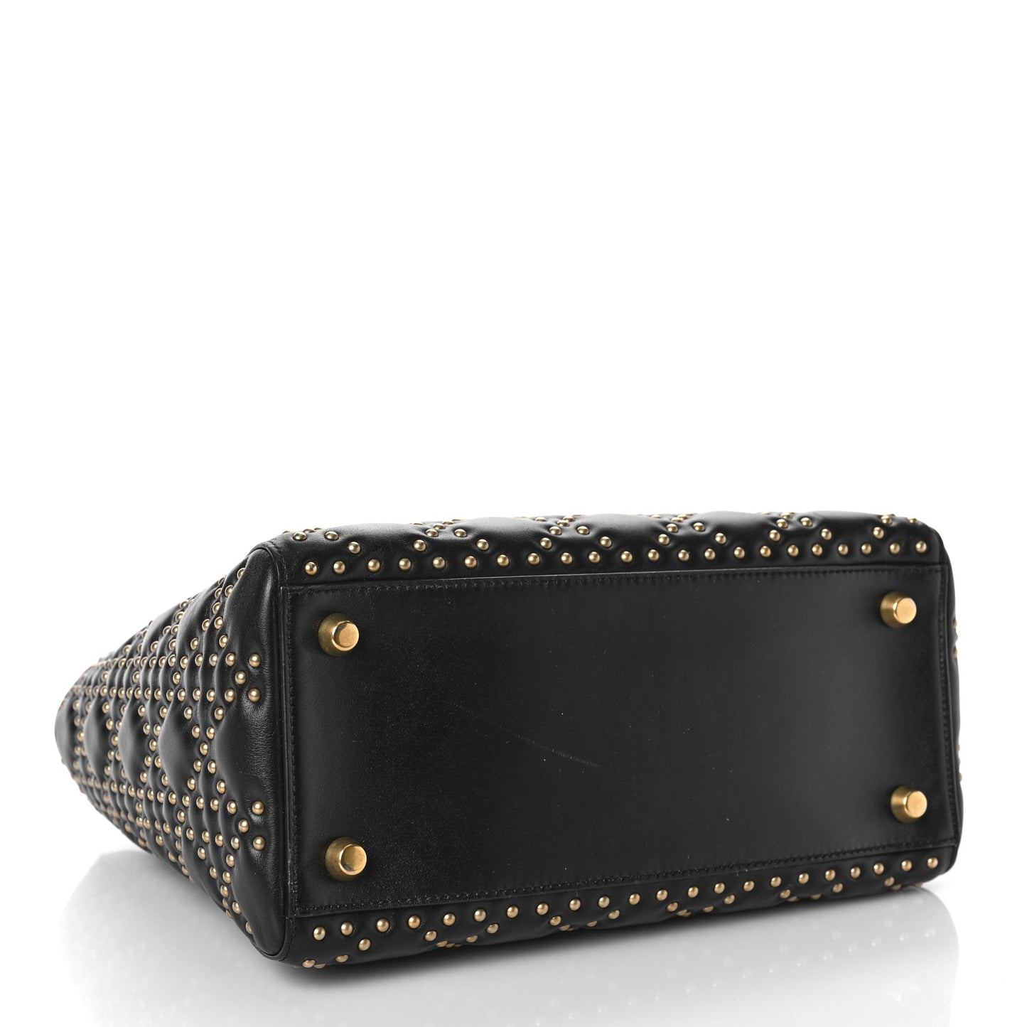 Calfskin Cannage Studded Medium Supple Lady Dior Black