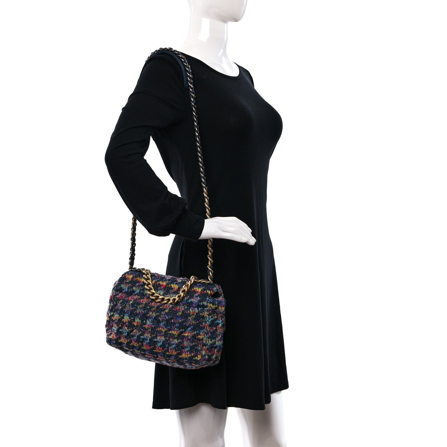 Chanel Tweed Quilted Medium Chanel 19 Flap Dark Multicolor 2 of 10
