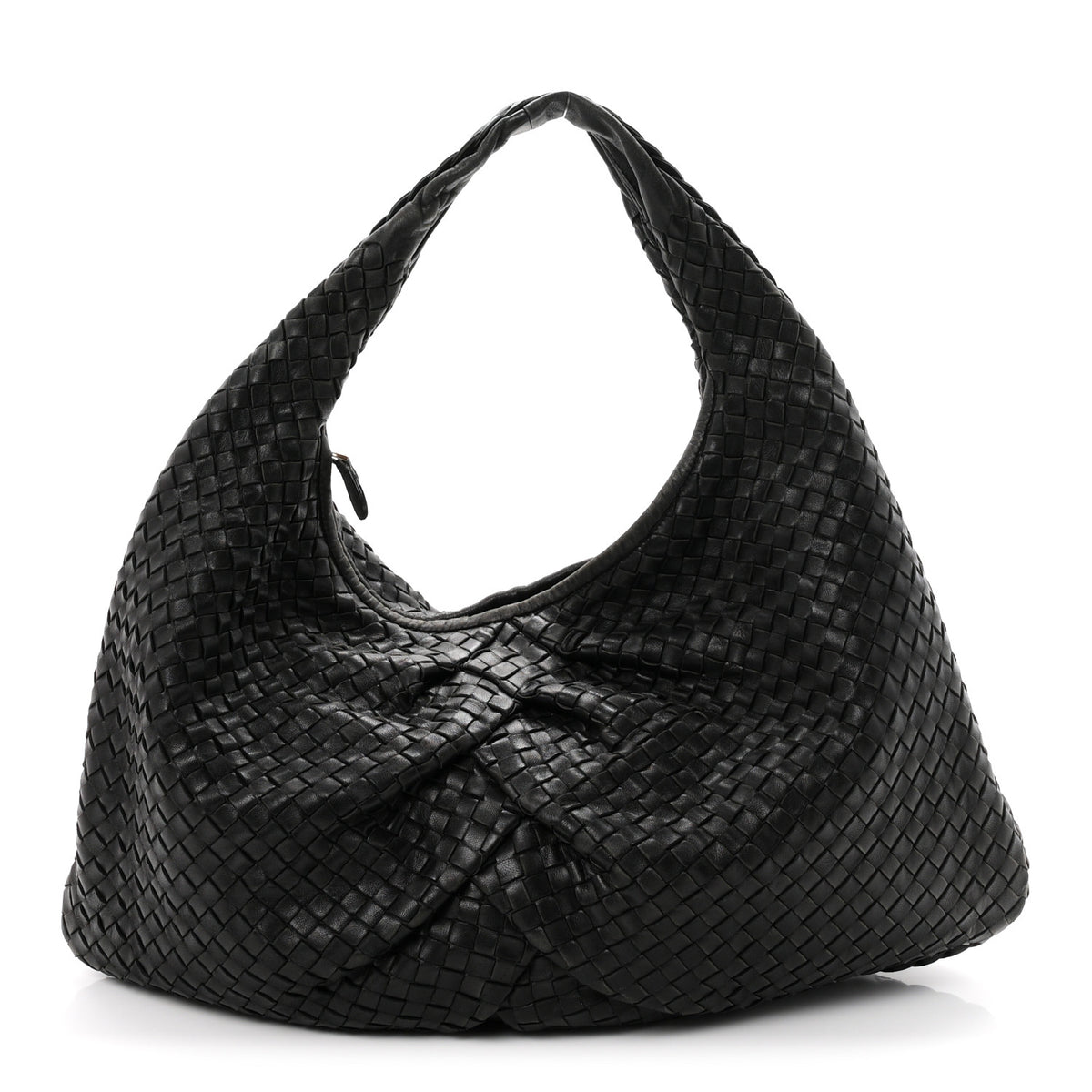 Nappa Intrecciato Pleated Large Veneta Hobo Black