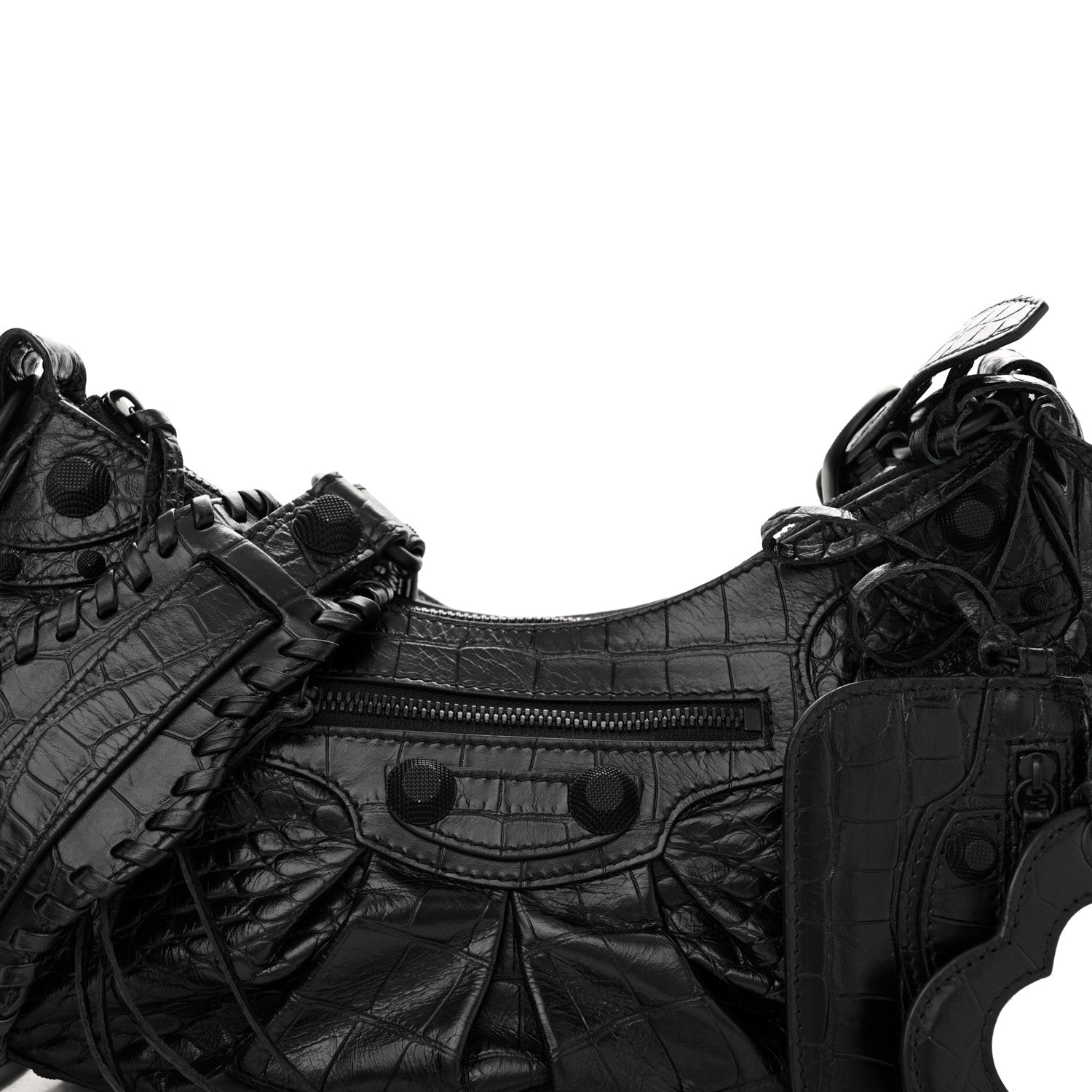 Balenciaga Extra Supple Calfskin Crocodile Embossed Monochrome Small Le Cagole Shoulder Bag Black 7 of 12