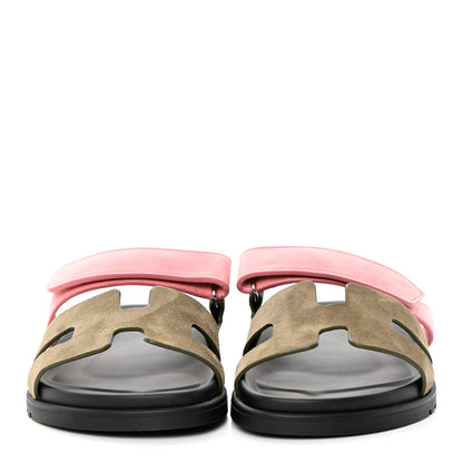 Hermes Suede Goatskin Womens Chypre Sandals 37.5 Toundra Rose Du Desert 2 of 11