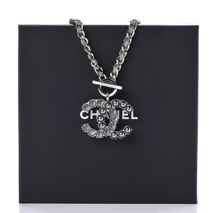 Chanel Metal Strass Calfskin Glass Pearls CC Short Necklace Black Dark Grey 6 of 6