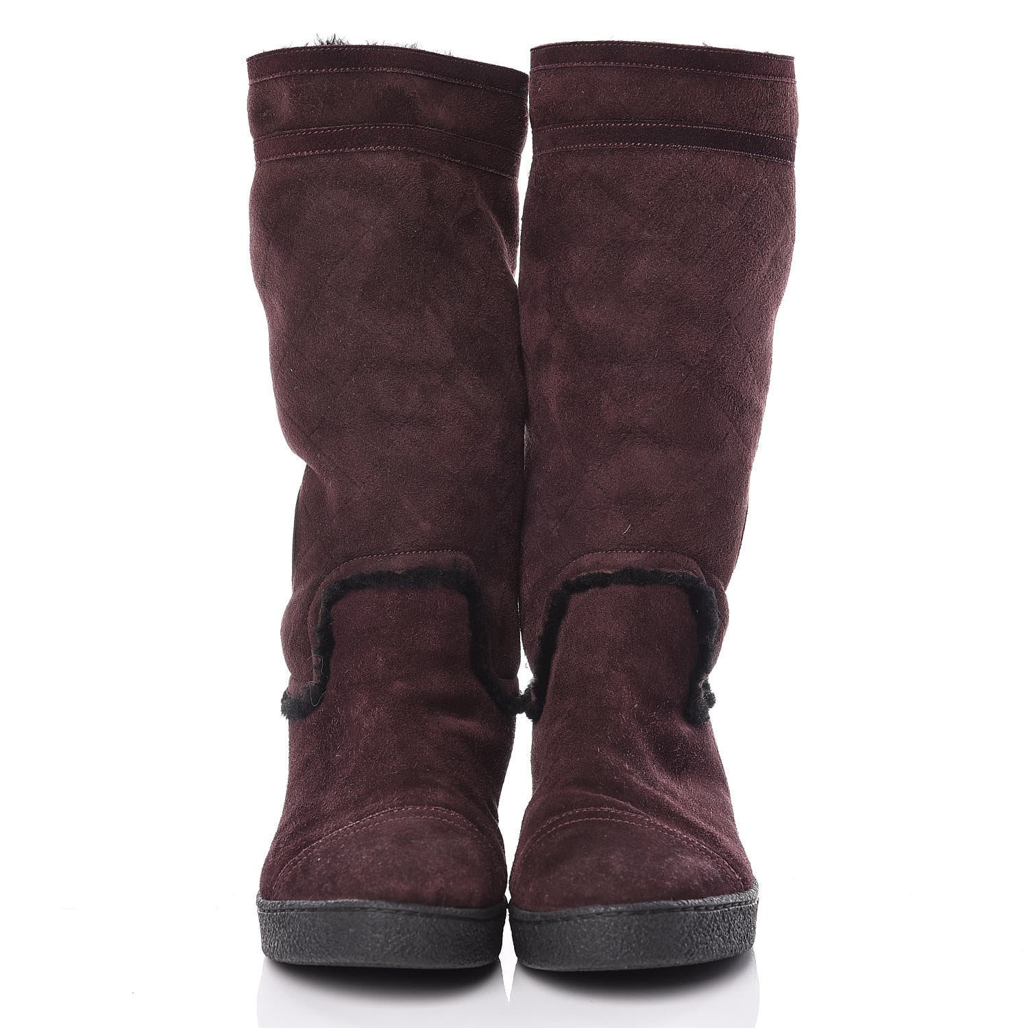 Chanel Suede Logo Boots 41 Burgundy 2 of 13