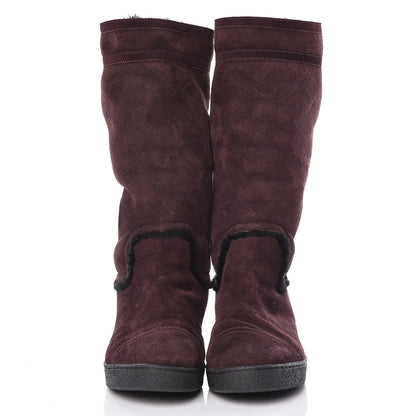 Chanel Suede Logo Boots 41 Burgundy 2 of 13