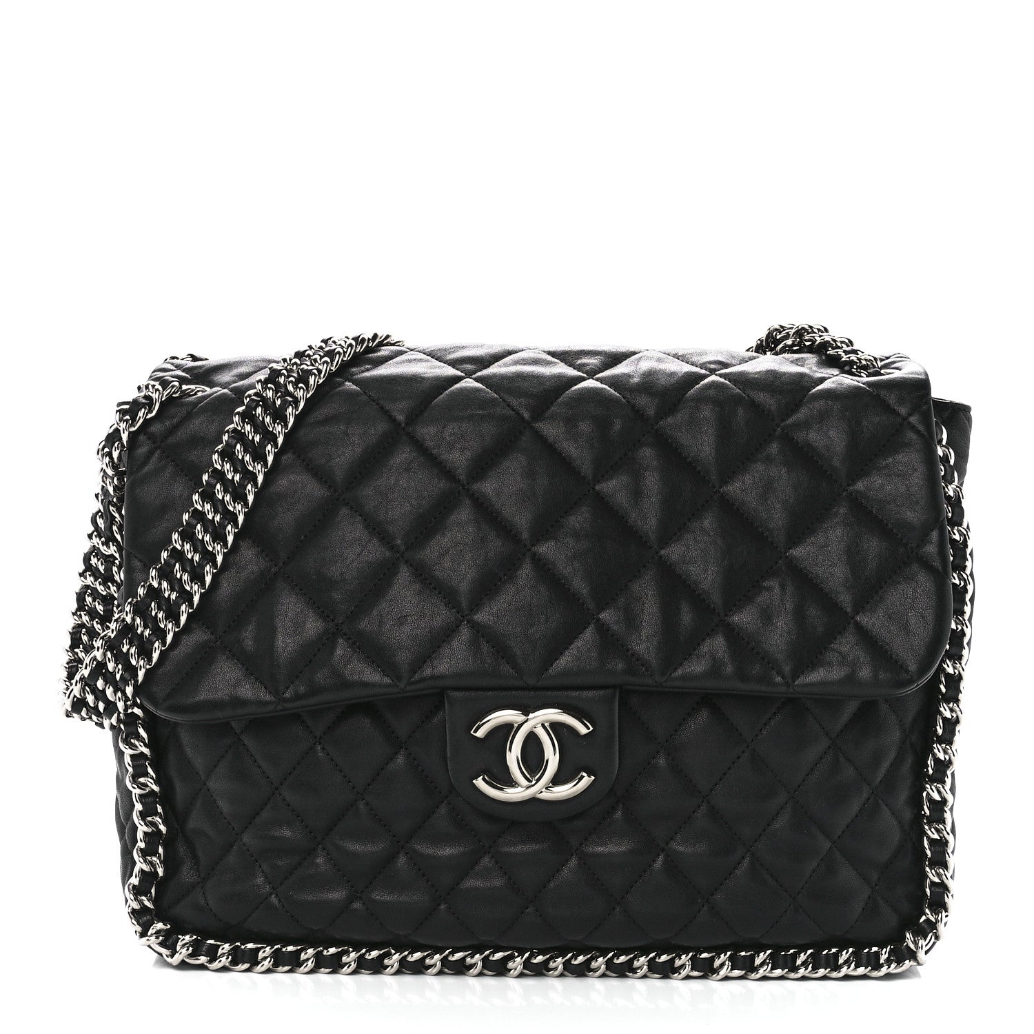 Chanel Washed Lambskin Chain Around Maxi Flap Bag Black 1 of 10