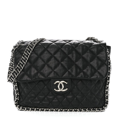Chanel Washed Lambskin Chain Around Maxi Flap Bag Black 1 of 10