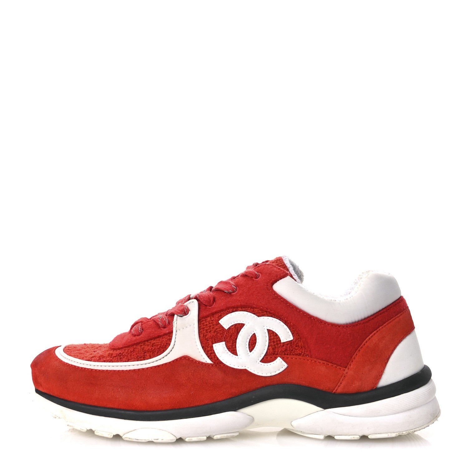 Chanel Tweed Suede Felt CC Sneakers 45 Red 1 of 10