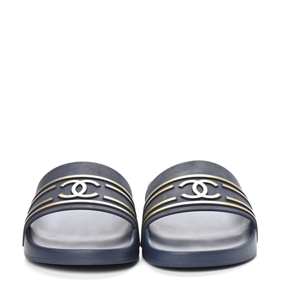 Chanel PVC CC Mules Sandals 39 Navy Gold 2 of 10
