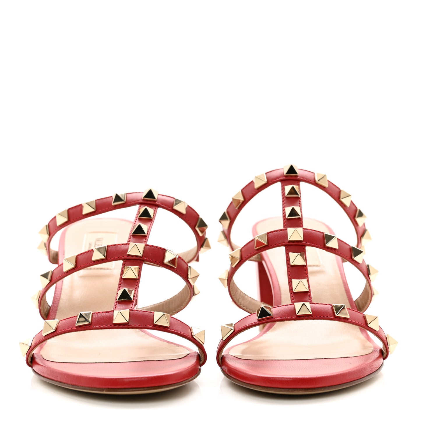 Calfskin Nappa Rockstud 60mm Caged Slide Sandals 36.5 Rosso Valentino
