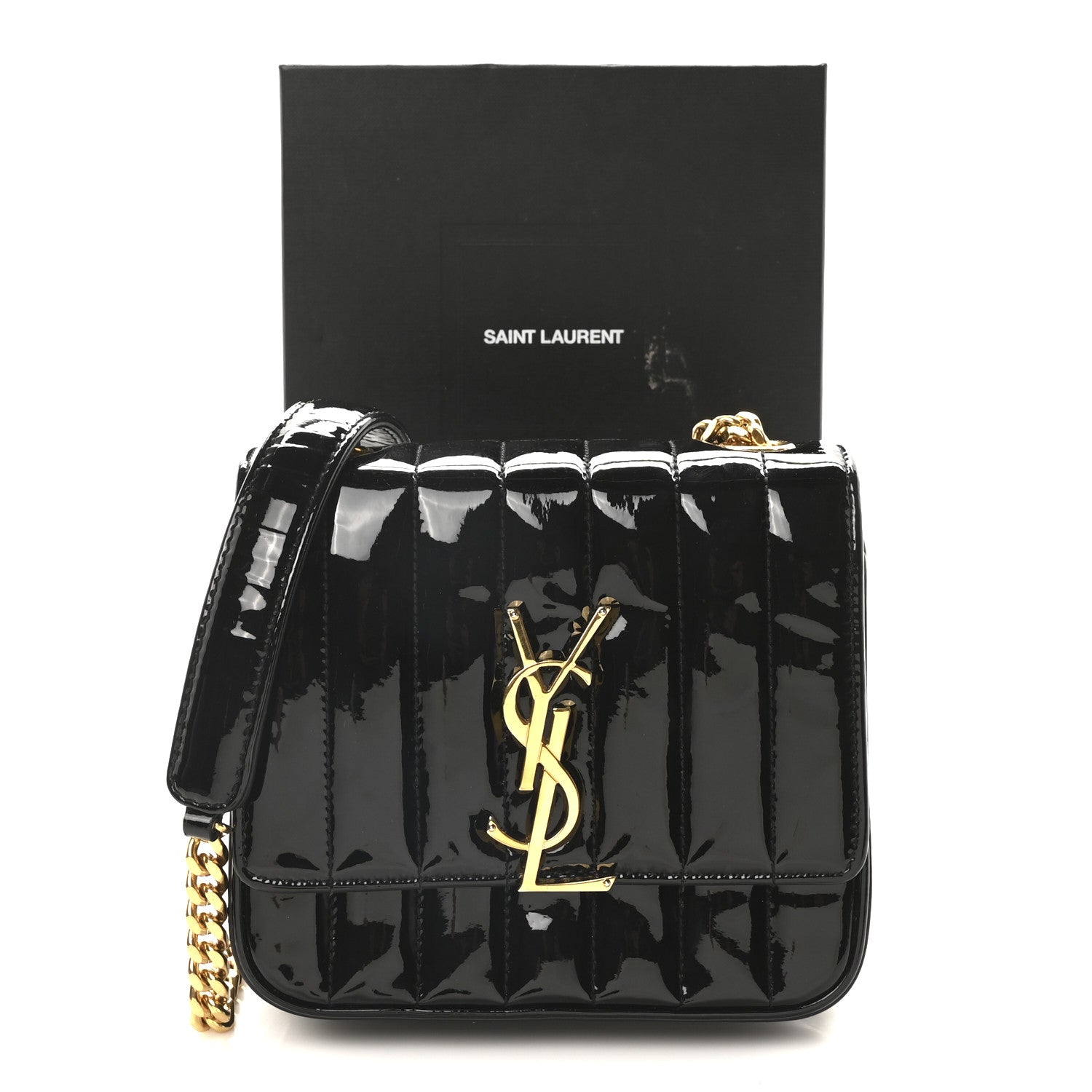 Saint Laurent Patent Calfskin Matelasse Monogram Small Vicky Chain Bag Black 10 of 10