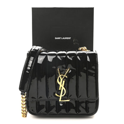Saint Laurent Patent Calfskin Matelasse Monogram Small Vicky Chain Bag Black 10 of 10