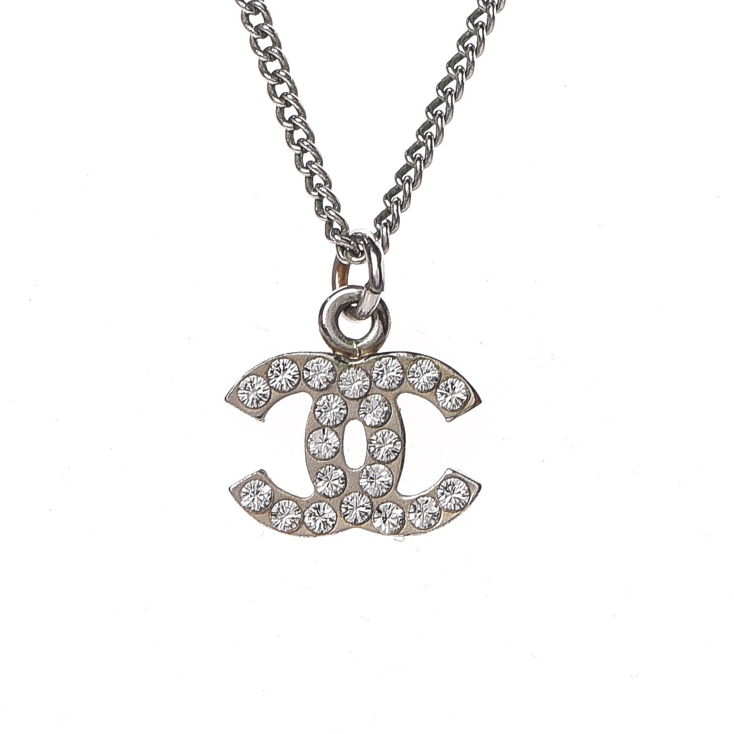 Chanel Crystal Timeless CC Necklace Silver 4 of 6