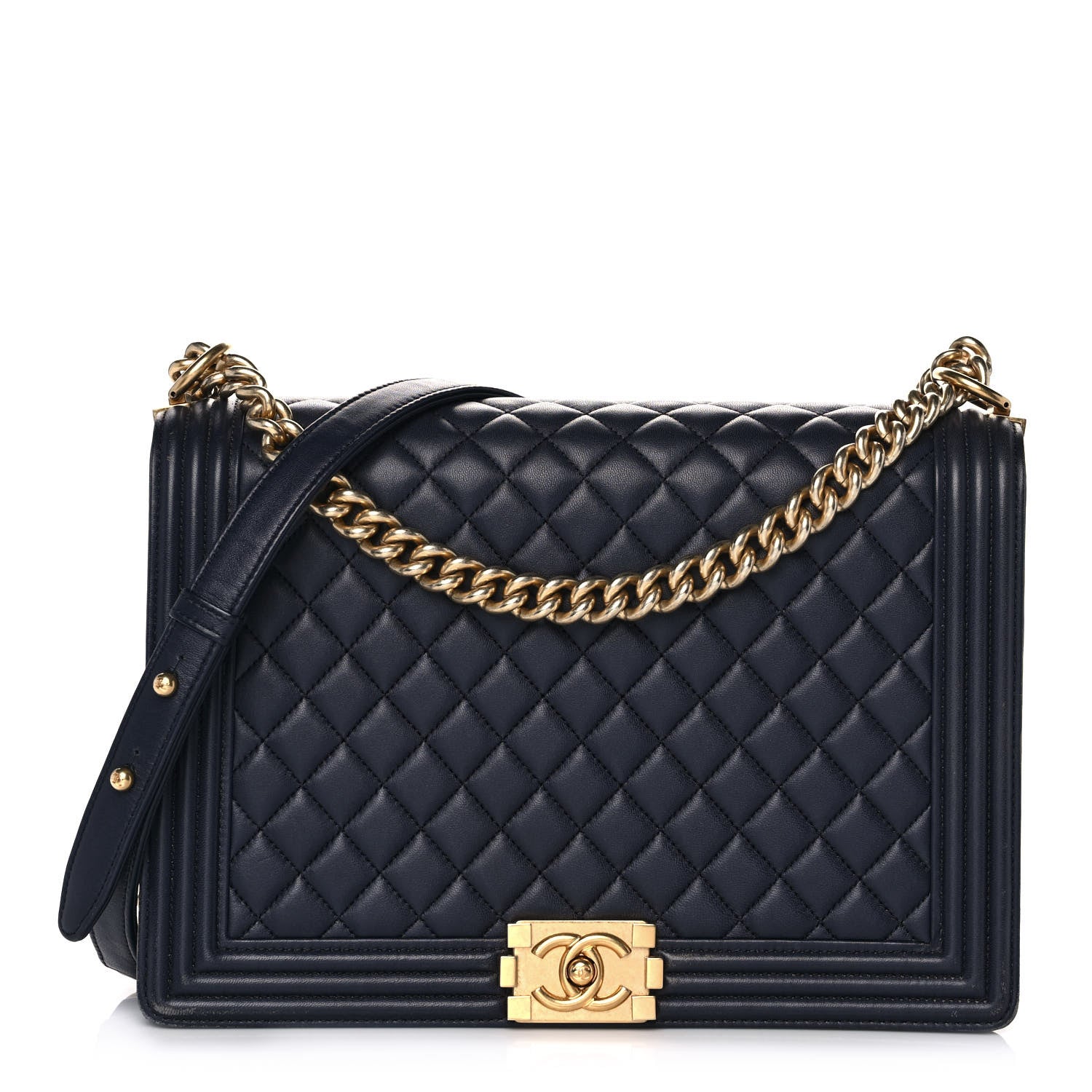 Chanel Lambskin Quilted Large Boy Flap Navy 1 of 10