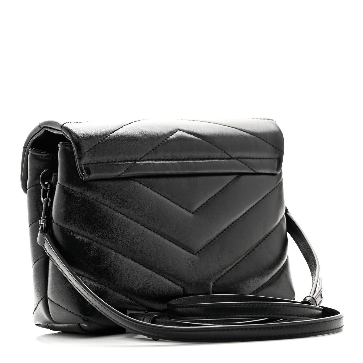 Calfskin Y Quilted Monogram Monochrome Toy Loulou Crossbody Bag Black