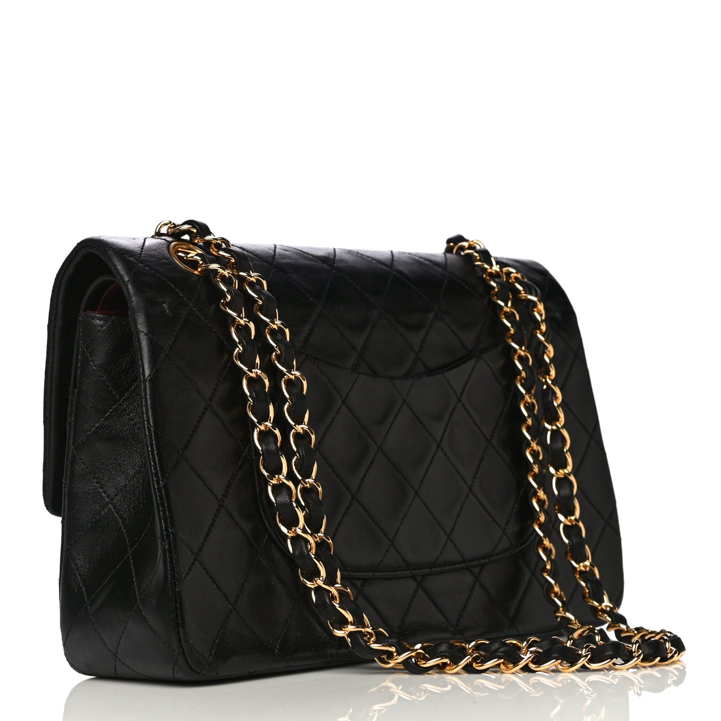 Lambskin Quilted Medium Double Flap Black
