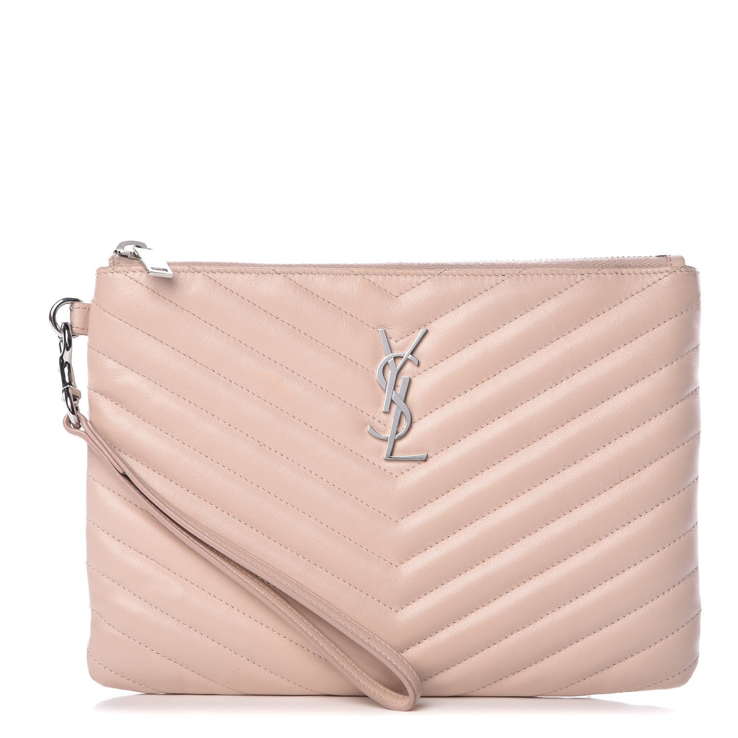 Saint Laurent Calfskin Matelasse Chevron Monogram A5 Wristlet Rose Poudre 1 of 13