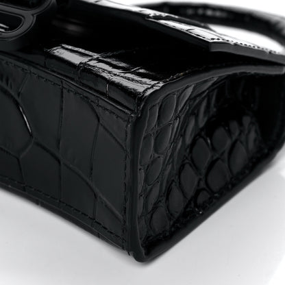 Balenciaga Shiny Calfskin Monochrome Crocodile Embossed Hourglass Top Handle Bag Mini Black 9 of 9