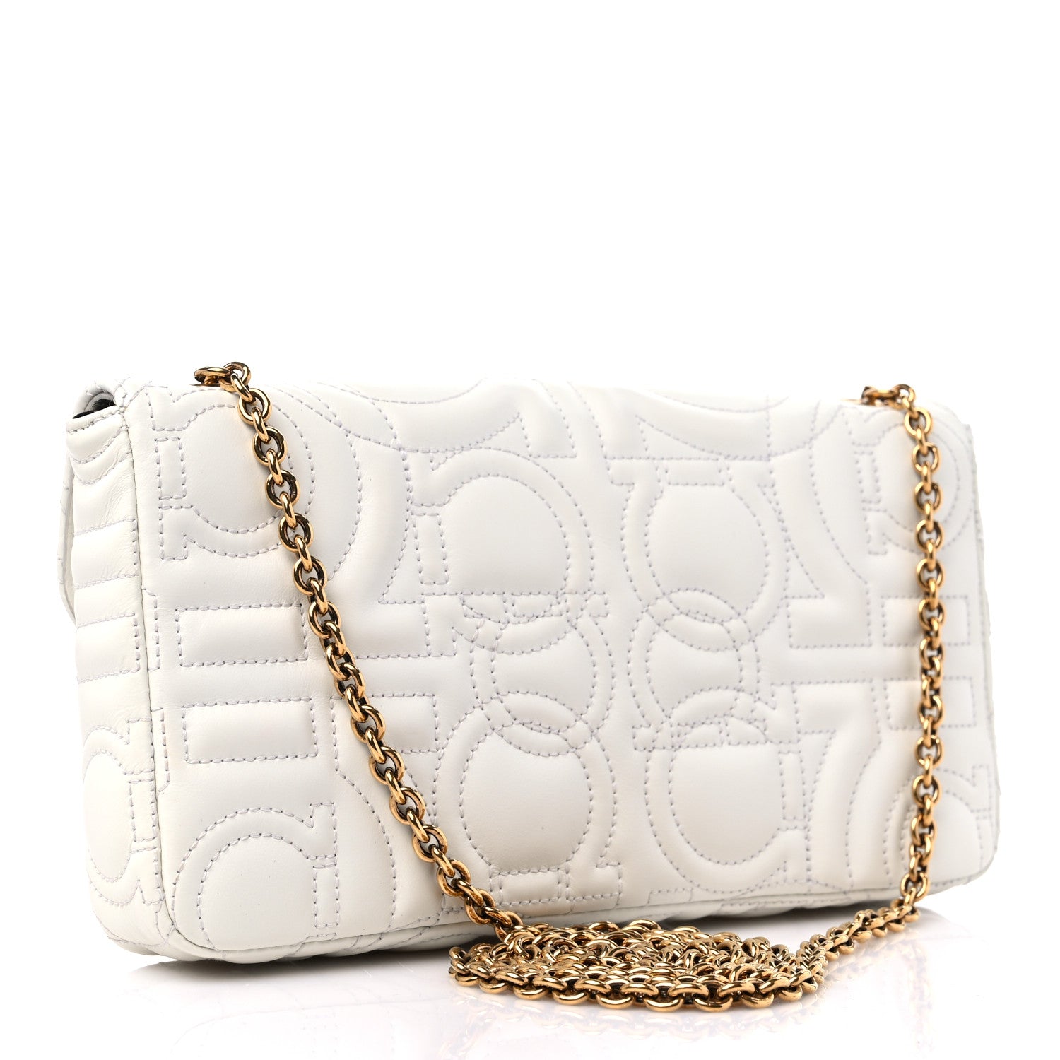 Salvatore Ferragamo Calfskin Quilted Gancini Mini Bag White