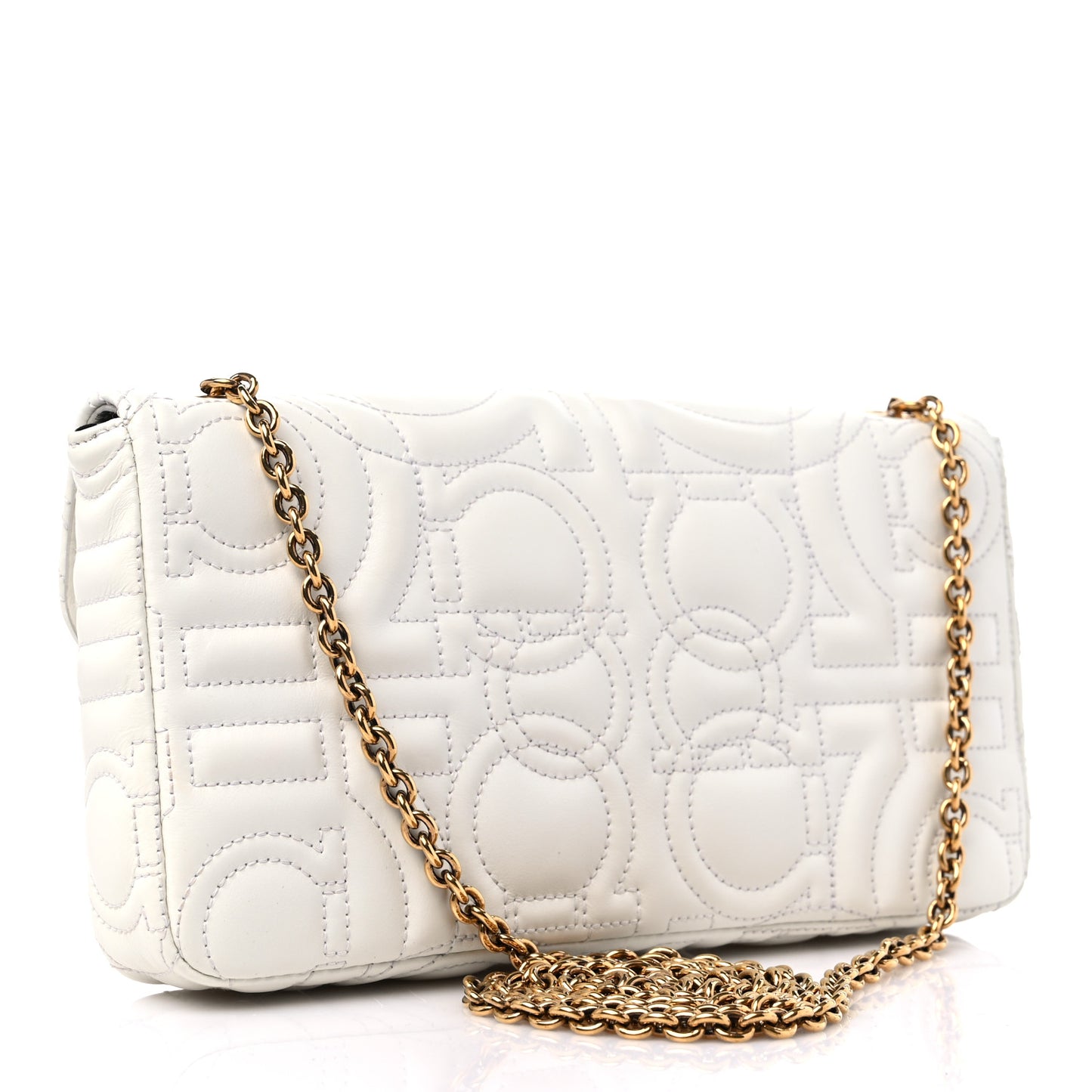 Calfskin Quilted Gancini Mini Bag White