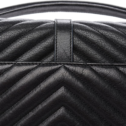 Saint Laurent Sheepskin Matelasse Chevron Monogram Large College Satchel Black 10 of 14