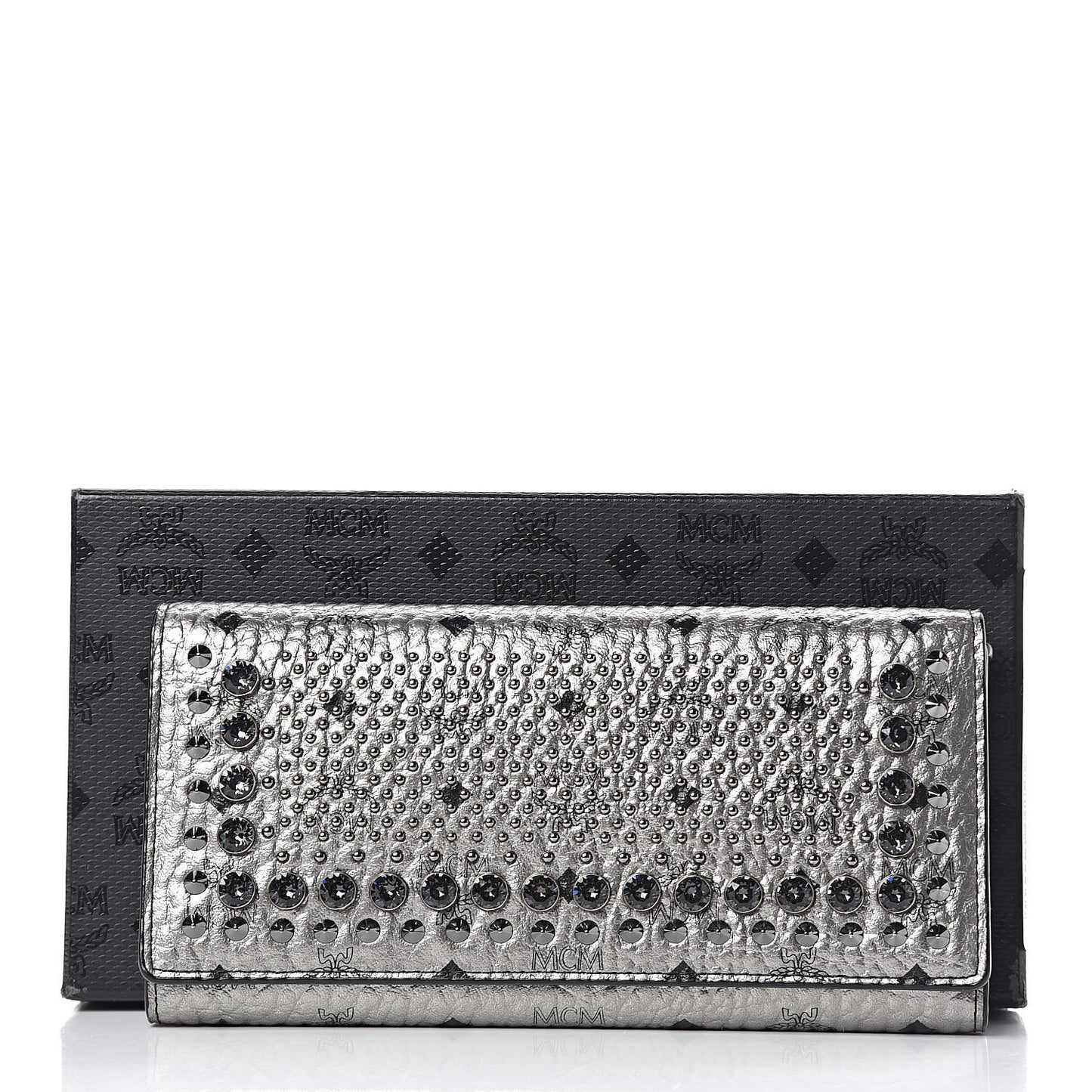 Metallic Visetos Swarovski Crystal Studded Flap Wallet Silver