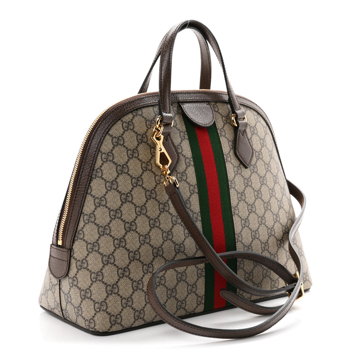 GG Supreme Monogram Web Medium Ophidia Top Handle Dome Bag Brown