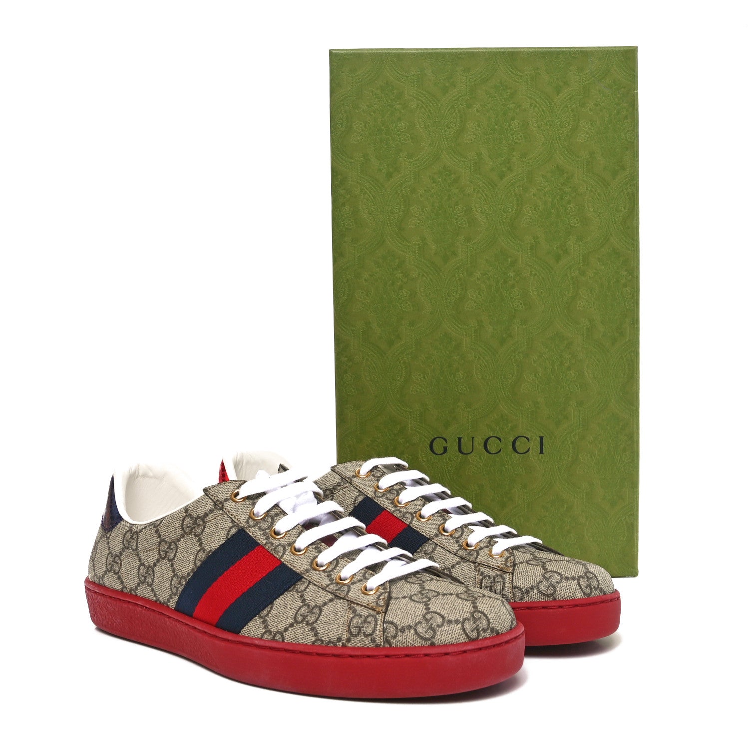 Gucci GG Supreme Monogram Ayers Web Mens New Ace Sneakers 9.5 Beige Ebony Red 11 of 11