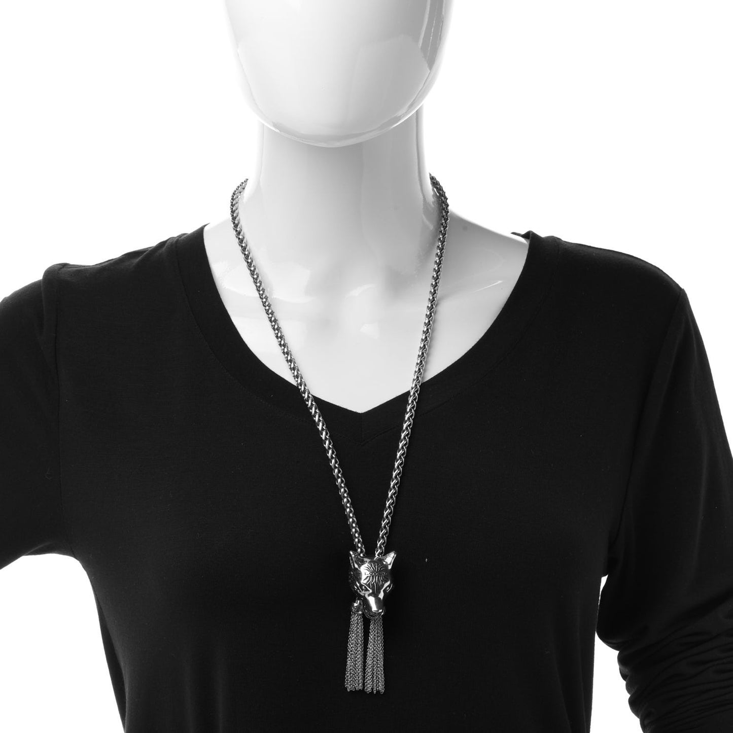 Sterling Silver Anger Forest Wolf Lariat Necklace