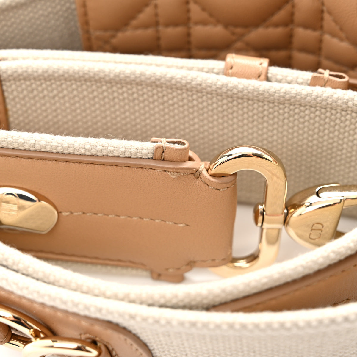 Christian Dior Canvas Lambskin Cannage Shoulder Strap Beige 4 of 6