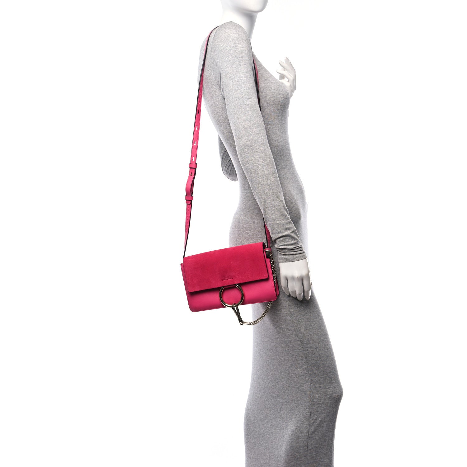 Chloe Suede Calfskin Small Faye Shoulder Bag Fuchsia Rose 2 of 9
