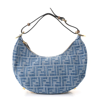 Fendi Denim Vitello Grace Mirror Logo Small Fendigraphy Hobo Bag Denim Sand 1 of 10